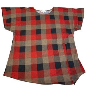 Davi & Dani Red Black‎ Gray Tan Plaid Top M